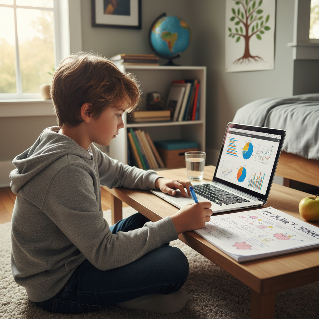 Niño de 10-12 años desarrollando habilidades financieras